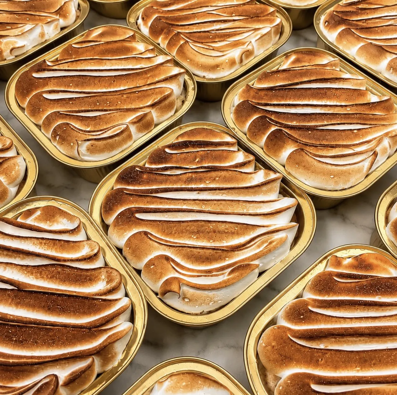 Tres Leches desserts with Swiss meringue
